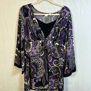 J.T.B. Tunic Sparkle Top Size 1X One Piece Purple Sparkle Over Black Boho Sleeve